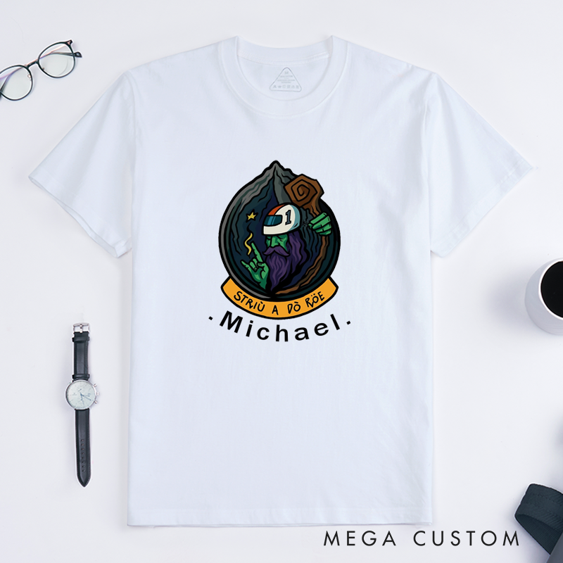 Personalized Mountain Wizard Classic T-Shirts Custom Name Magical Graphic Unisex Retro Gift Unique Hand Drawn Illustration for Men Women Friends Fans