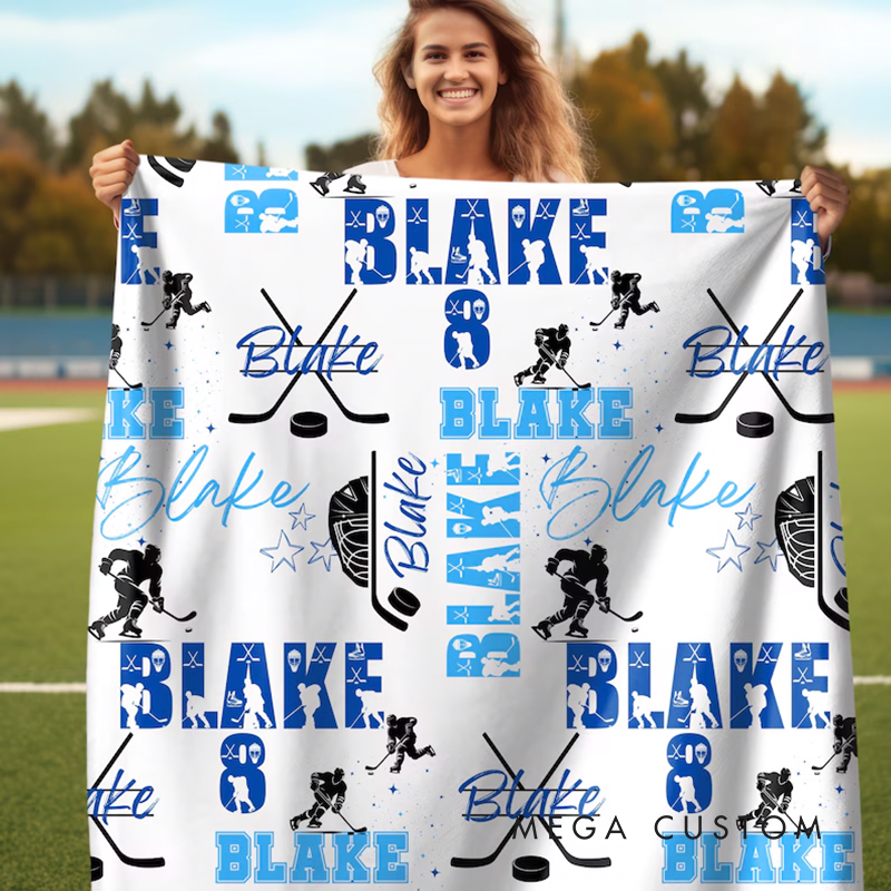 Personalized Hockey Blanket with Custom Name, Number, and Font Colors