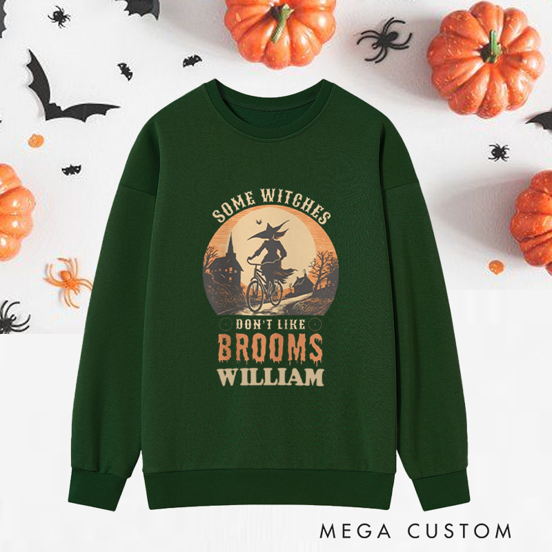 Personalized Halloween Classic Sweatshirts with Funny Witch on Bicycle Spooky Night for Fitness Enthusiasts Bodybuilders and Gym Lovers