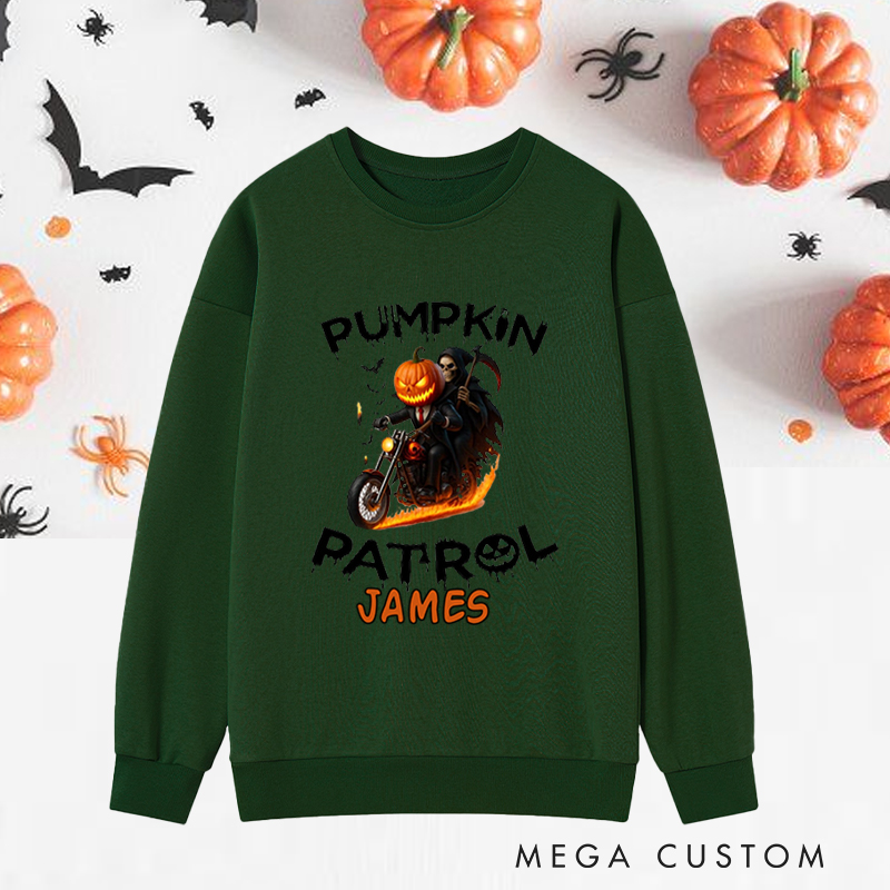 Personalized Halloween Classic Sweatshirts with Pumpkin Head Rider with Flaming Motorcycle for Fitness Enthusiasts Bodybuilders and Gym Lovers
