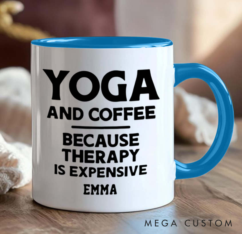 Personalized Yoga and Coffee Mug with Funny Quote Custom Name Perfect Gift for Yoga Lover