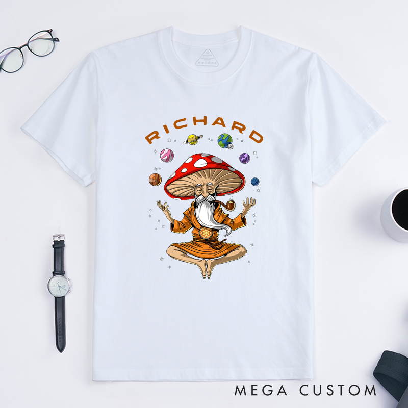 Personalized Mushroom Guru Meditation Classic T Shirts Custom Cosmic Zen Mushroom Spirit Tee Unique Mystical Gift for Men Women Spiritual Art Top