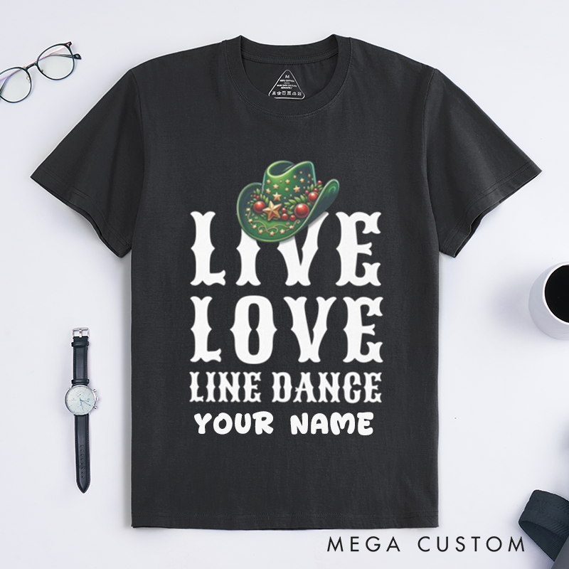 Personalized Line Dance T-Shirts Western Cowboy Hat Theme Perfect Gift for Men Unique Country Dance Lover Tee Custom Name Present for Dancers