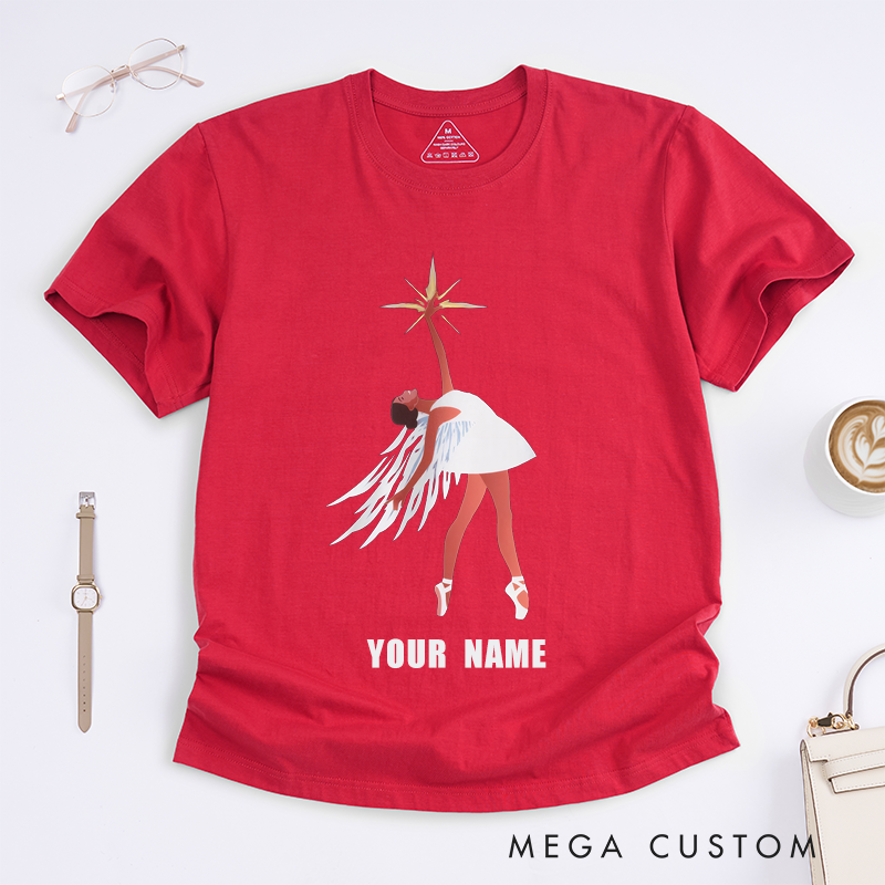 Personalized Angel Ballerina T-Shirts Custom Name Wings Dancer Unique Gift for Women Ballet Lover Dance Girlfriend Daughter Elegant Art Tee