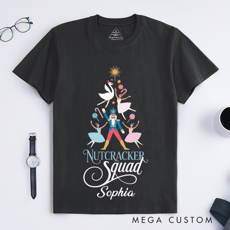 Personalized Ballet Christmas T-Shirt Custom Name Dance Squad Gift for Women Unique Dancer Shirt Best Christmas Present for Ballerina