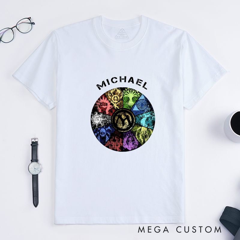 Personalized Fantasy Faction Symbol Wheel Classic T-Shirts Custom Name Tee Unique Circle Art Magic Gift for Men Women Friends Birthday Anniversary