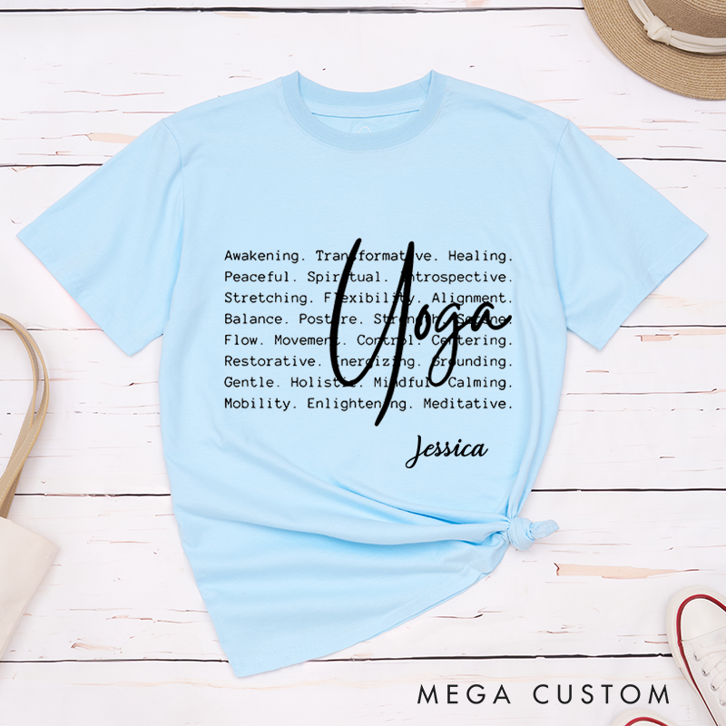 Personalized Yoga T-Shirt with Inspirational Word Art Design Custom Name Perfect Gift for Yoga Lover