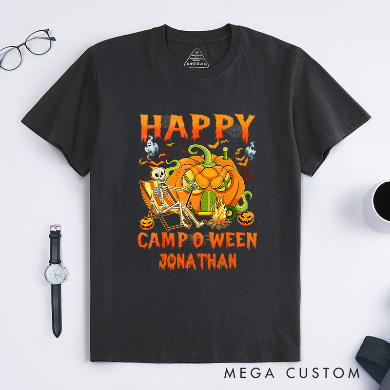 Personalized Camper Halloween T-Shirt Skeleton Camping RV Pumpkin T-Shirt Halloween Gift Outdoor
