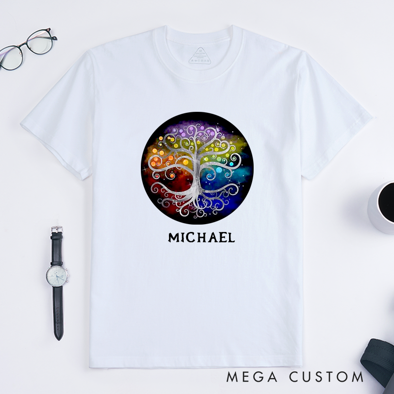 Personalized Tree of Life Classic T-Shirts Custom Name Spiritual Gift Unisex Rainbow Family Roots Shirt Unique Birthday Present