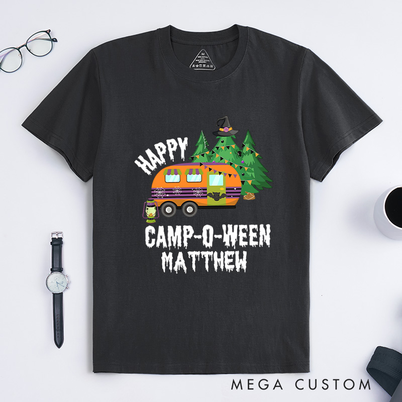 Personalized Happy Camper Halloween T-Shirt Outdoor Camping Adventure Shirt Halloween Gift