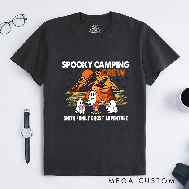 Personalized Spooky Camping Crew T-Shirt Ghostly Adventures T-Shirt Halloween Gift for Hiking Outdoors