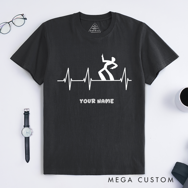 Personalized Dance Pulse T-Shirts Unisex Custom Name Gift Cool Dancer Silhouette Graphic Tee Unique Heartbeat Design Present for Dance Lovers