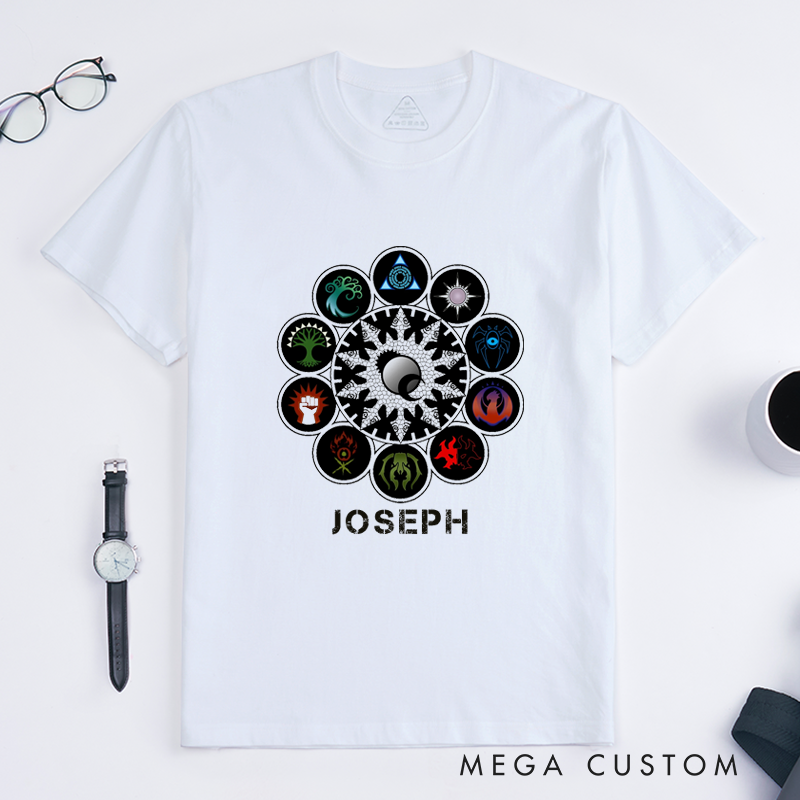 Personalized Mandala Sun and Crescent Moon Yin Yang Classic T-Shirts Unique Gift for Him or Her Custom Name Spiritual Boho Graphic Casual Tee