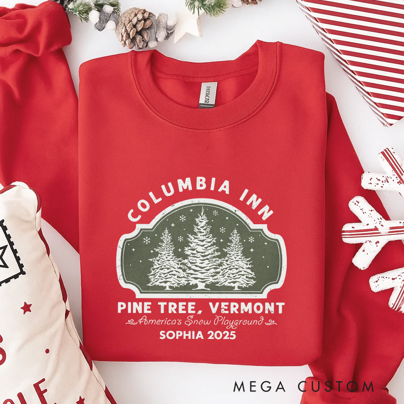 Personalized Pine Tree Inn Christmas Movie Classic Sweatshirt Vintage Holiday Movies Crewneck Family Movie Shirt