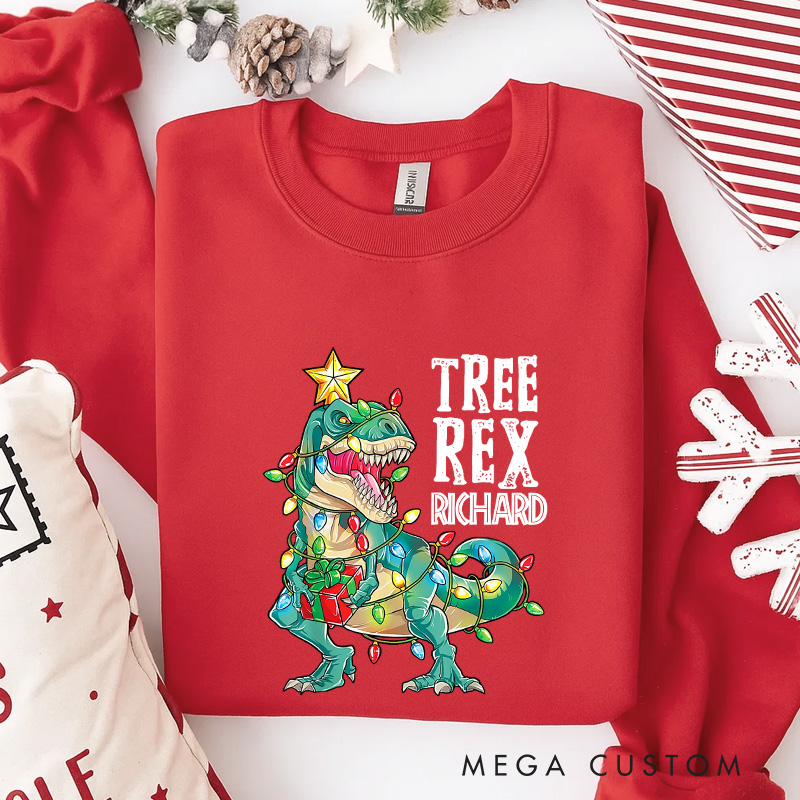 Personalized Tree Rex Christmas Funny Classic Sweatshirt Dinosaurs Movie Series Crewneck Movie Holiday Shirt