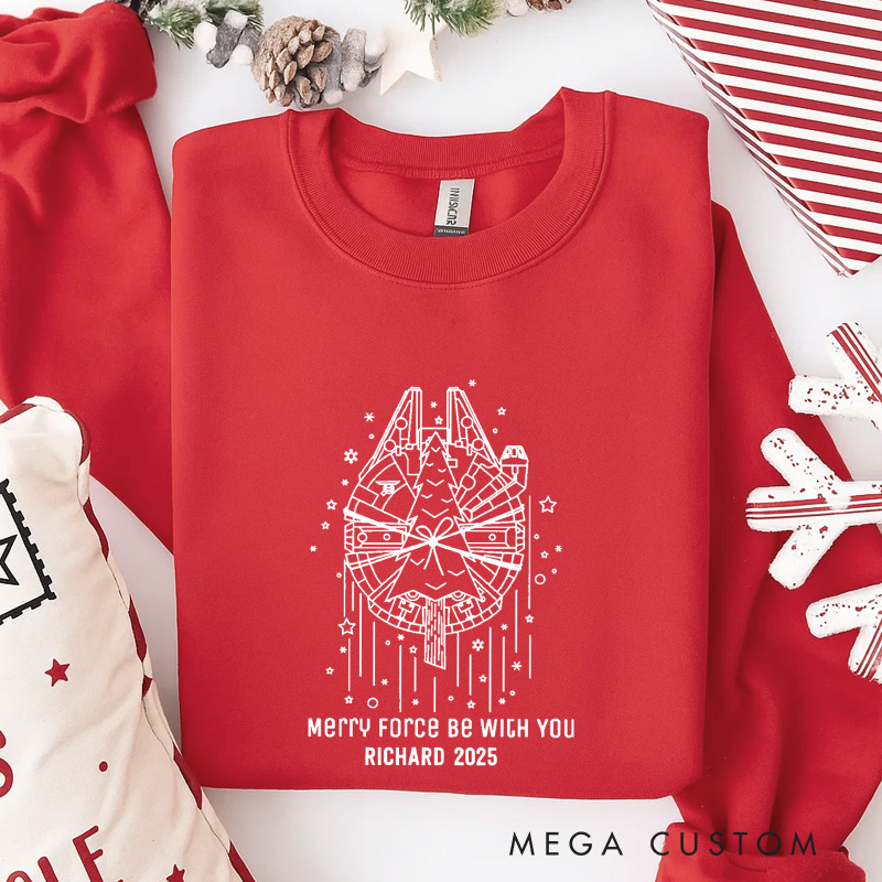 Personalized Merry Force be with You Christmas Classic Sweatshirt Galaxy War Film Crewneck Movie Holiday Shirt