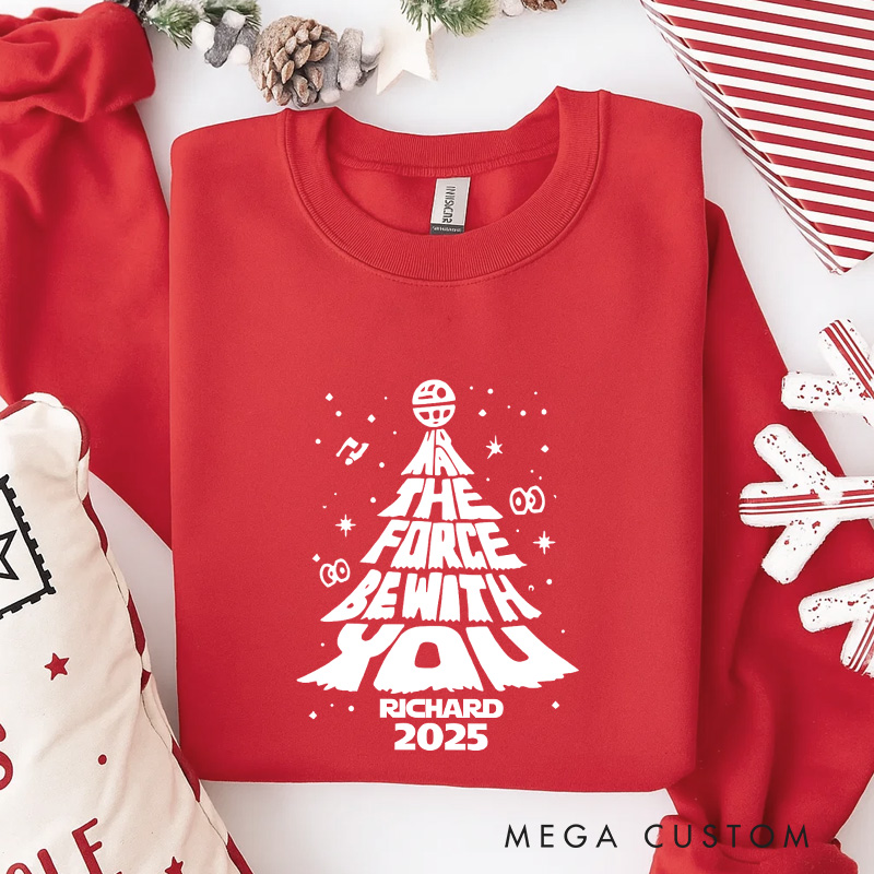 Personalized May the Force be with You Christmas Classic Sweatshirt Galaxy War Film Crewneck Movie Holiday Shirt