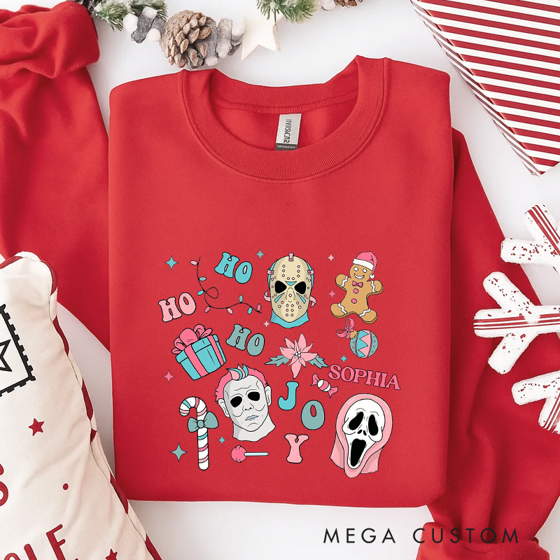 Personalized Horror Joy Christmas Classic Sweatshirt Retro Horror Film Series Crewneck Movie Holiday Shirt