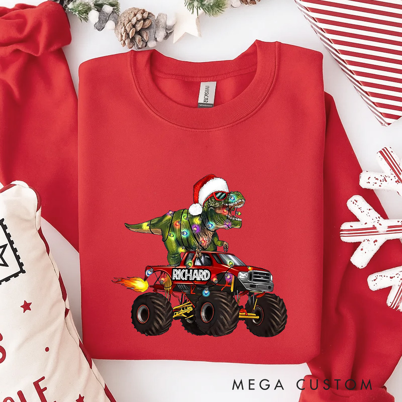 Personalized The Truck Christmas Funny Classic Sweatshirt Dinosaurs Movie Series Crewneck Movie Holiday Shirt