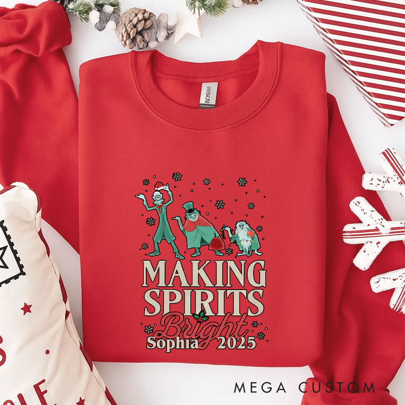 Personalized Making Spirits Bright Christmas Classic Sweatshirt Retro Horror Film Series Crewneck Movie Holiday Shirt