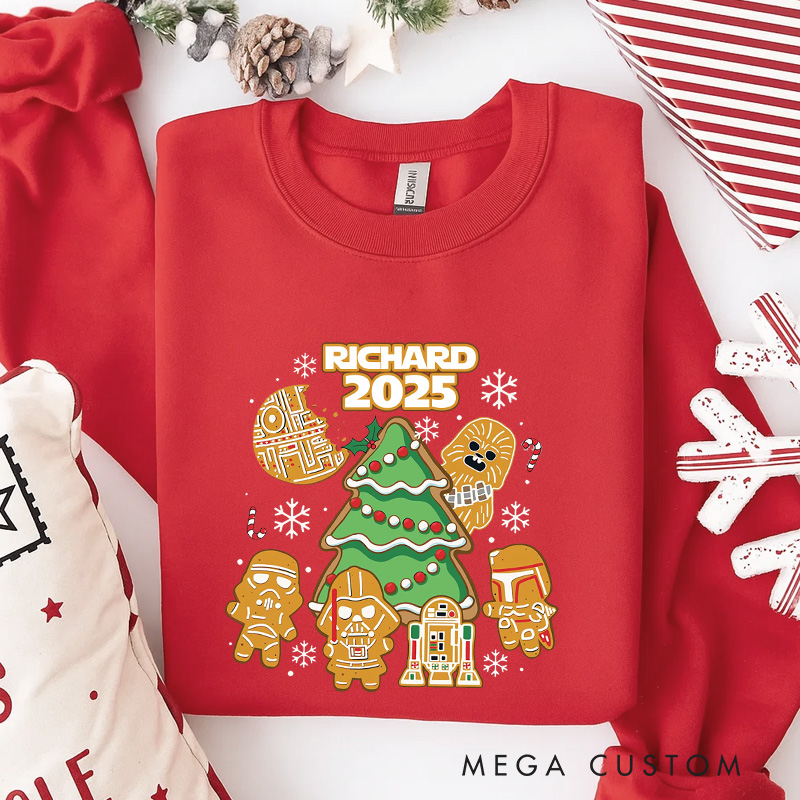 Personalized Star Gingerbread Christmas Classic Sweatshirt Galaxy War Film Crewneck Movie Holiday Shirt