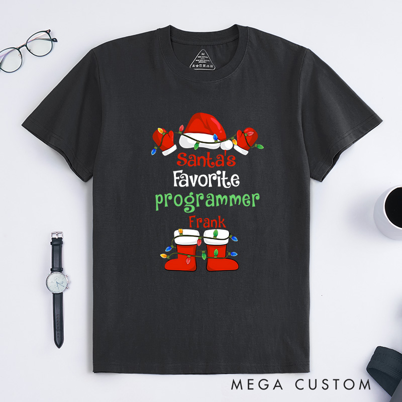 Personalized Santa's Favorite Programmer T-Shirt Computer Technology Lovers Shirt Christmas Gift for Geek Nerd