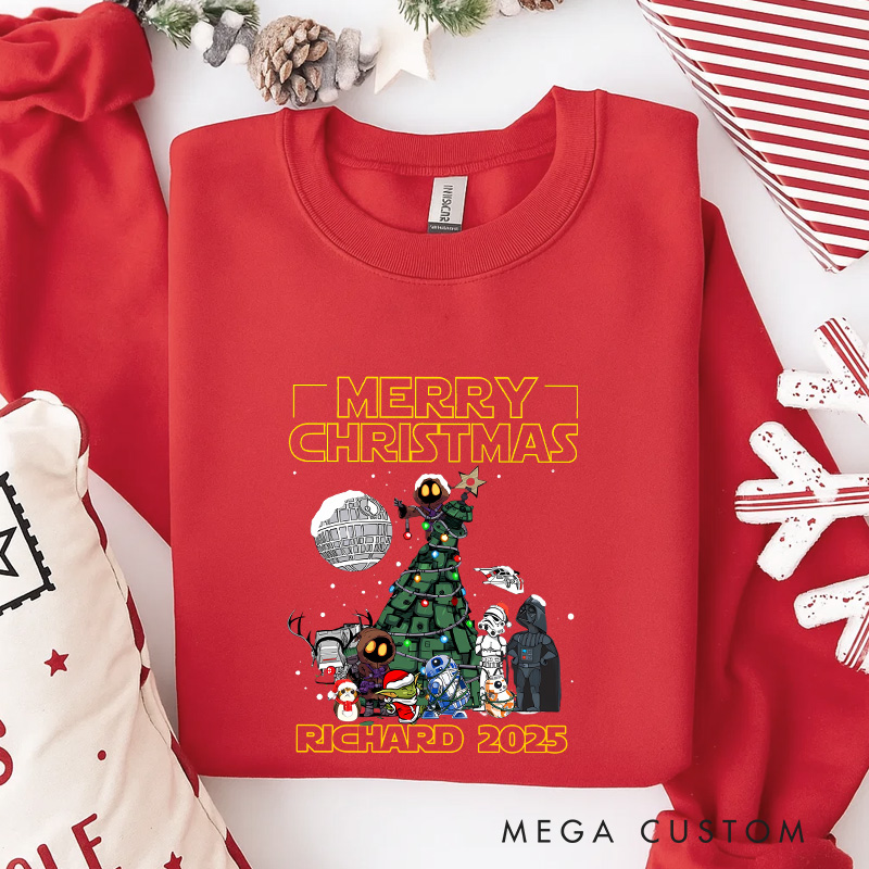 Personalized Merry Star Christmas Classic Sweatshirt Galaxy War Film Crewneck Movie Holiday Shirt