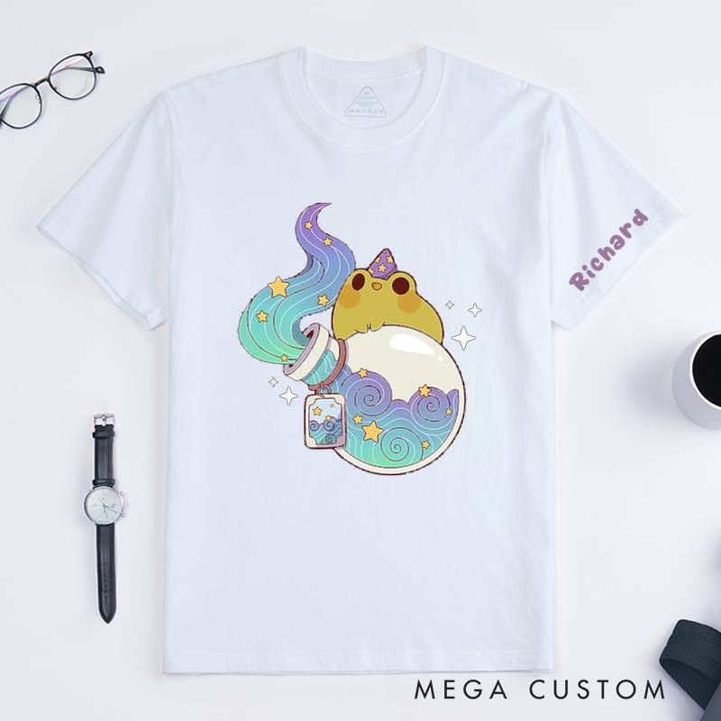 Personalized Frog Wizard Potion Classic T-Shirts Cute Magic Frog Lover Custom Gift for Him or Her Unique Fantasy Animal Tee 