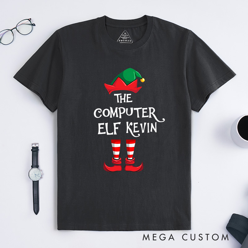 Personalized the Computer Elf Christmas T-Shirt Programmer Technology Lovers Shirt Christmas Gift for Geek