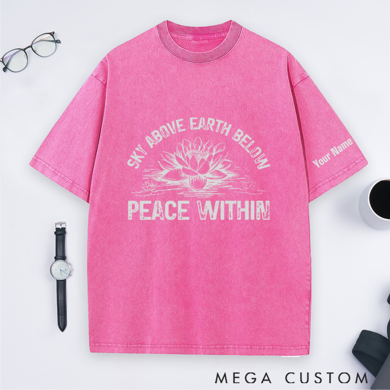 Personalized Yoga T-Shirt with Sky Above Earth Below Peace Within Design Perfect Gift for Yoga Lover