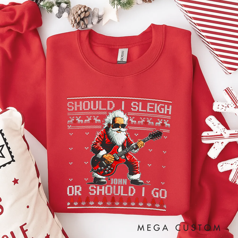 Personalized Classic Sweatshirts Punk Rocker Santa Sweatshirt Rock n Roll Christmas Sweatshirt Heavy Metal Music Sweatshirt