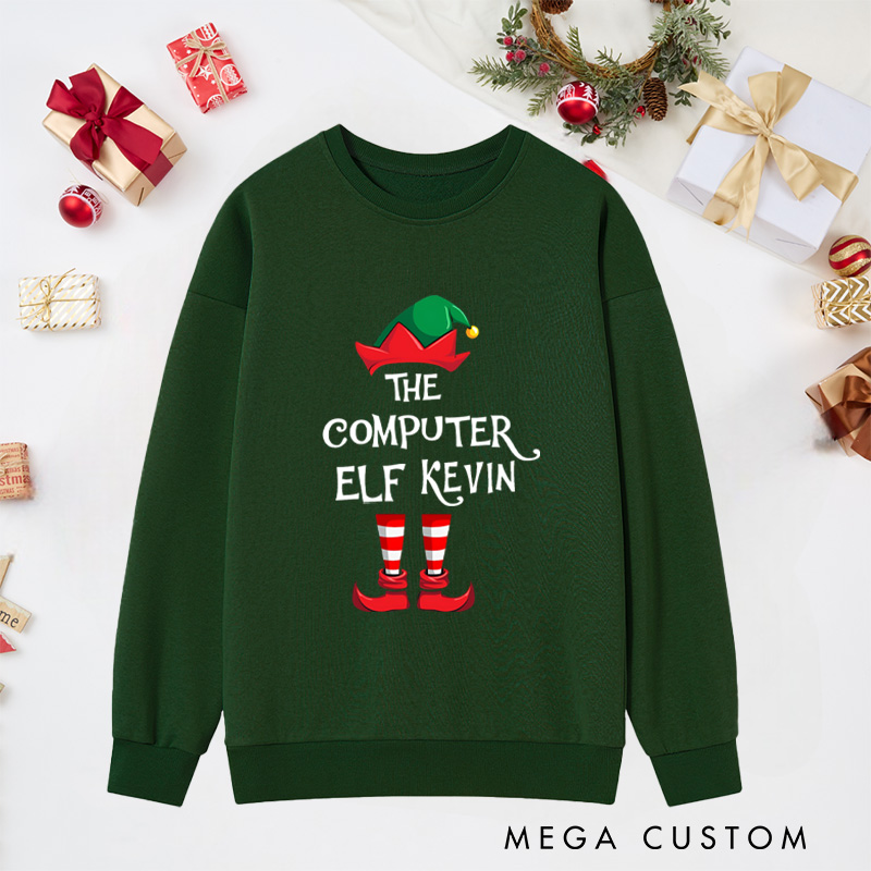 Personalized the Computer Elf Christmas Sweatshirts Programmer Technology Lovers Sweatshirts Christmas Gift for Geek
