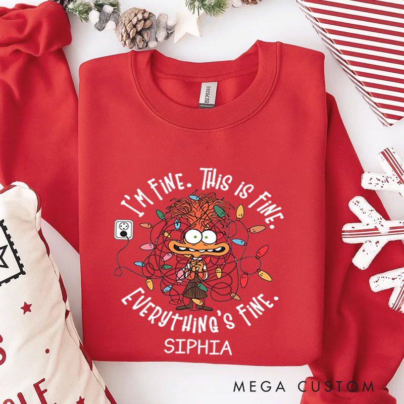 Personalized Classic Sweatshirts It's Fine This Is Fine Everything Is Fine Christmas Light Sweatshirt