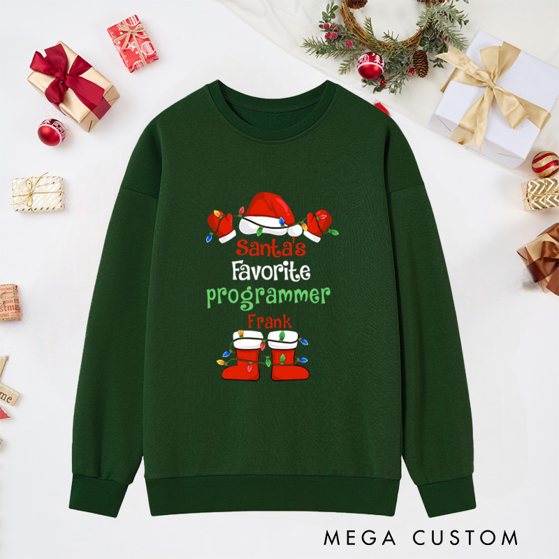 Personalized Santa's Favorite Programmer Classic Sweatshirts Computer Technology Lovers Sweatshirts Christmas Gift for Geek Nerd