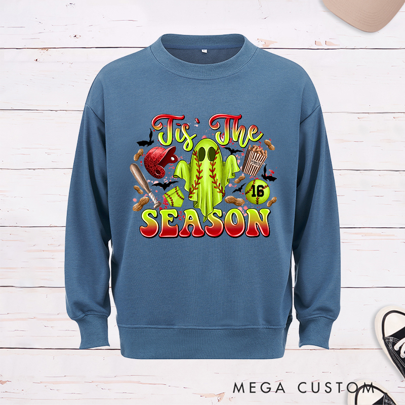 Personalized Halloween Softball Ghostly Cheer Sweatshirt with Custom Number