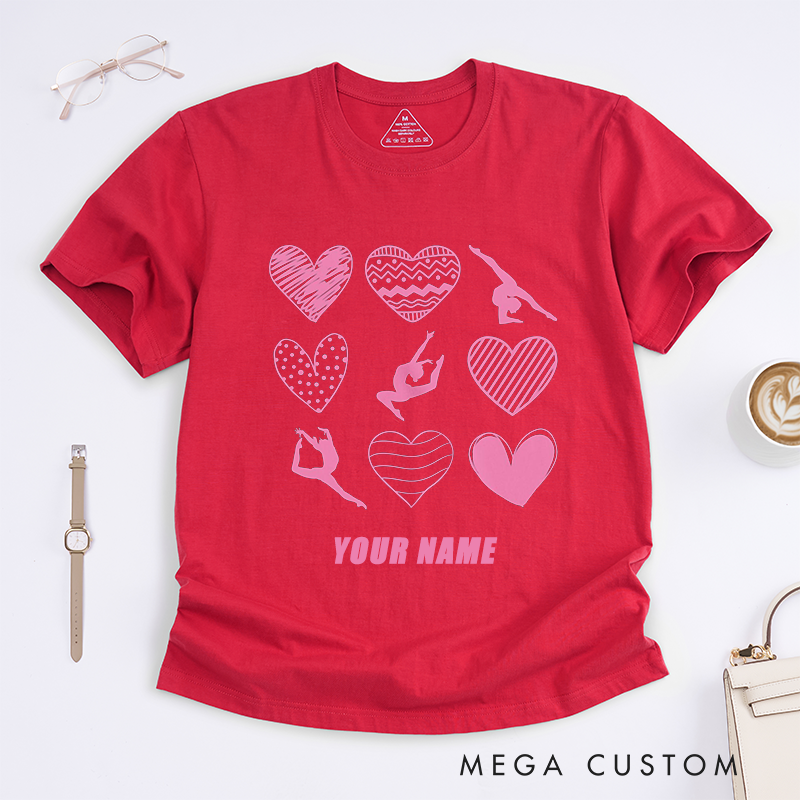 Personalized Dance Heart T-Shirts Custom Name Gift for Girls Women Cute Pink Silhouette Top Present for Daughter Sister