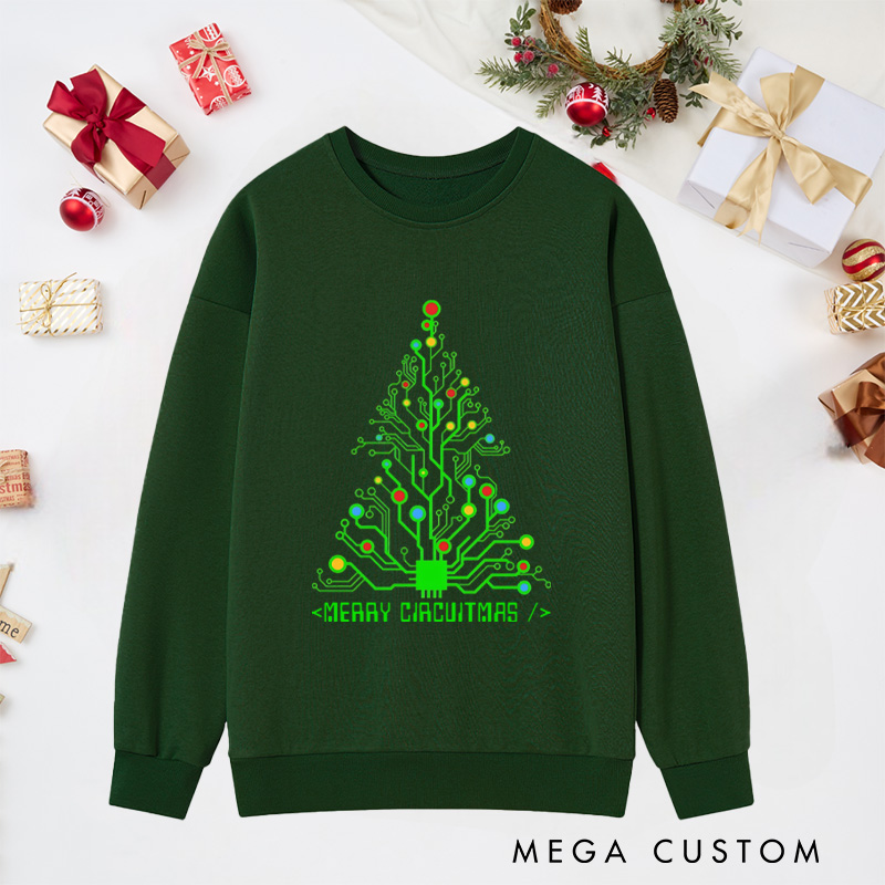 Personalized Merry Circuitmas Classic Sweatshirts Programmer Computer Technology Lovers Sweatshirts Christmas Gift for Geek