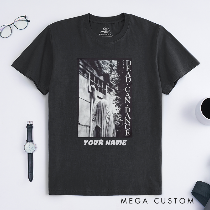 Personalized Gothic Art Statue T-Shirts for Men and Women Unique Vintage Dead Dance Graphic Tee Custom Name Gift for Friends Family Lovers