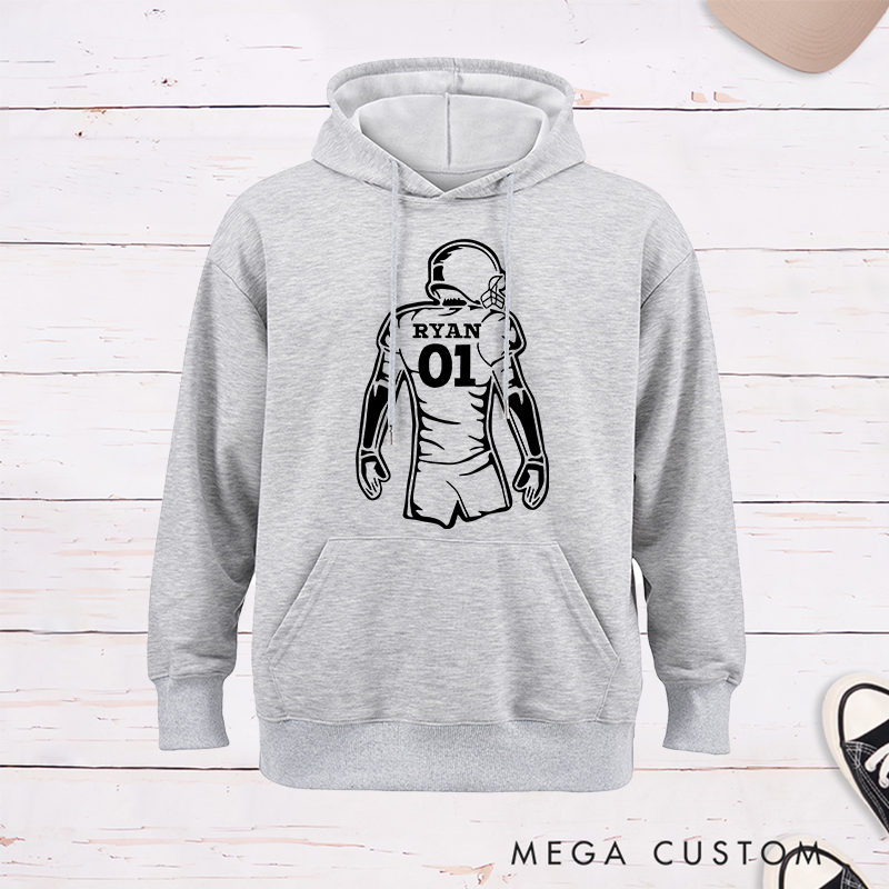 Personalized American Football Player Silhouette Design Hoodie with Custom Name and Number