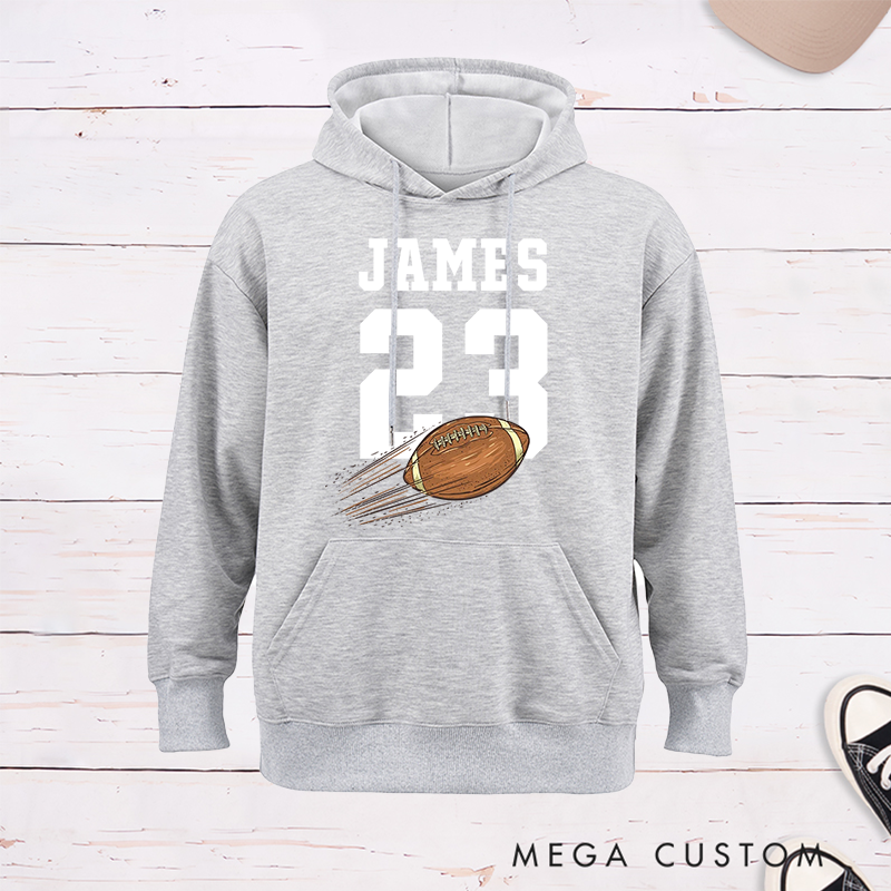 Personalized American Football and Rugby 3D Design Hoodie with Custom Multicolor Name and Number