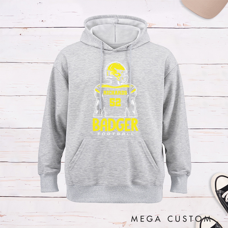 Personalized American Football Hoodie with Custom Team Name and Number on the Player Back