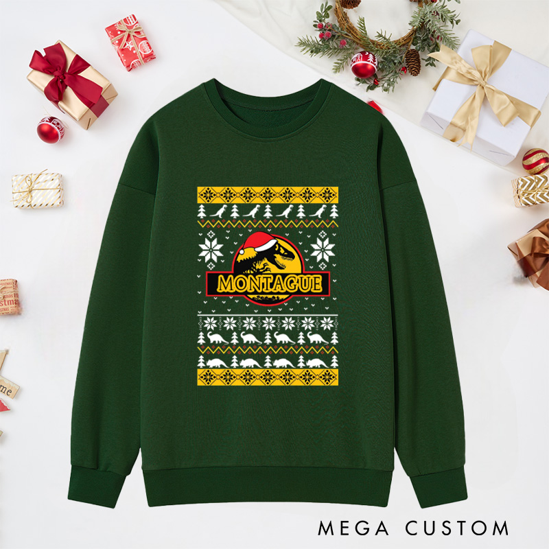 Personalized Merry Christmas Sweatshirts Dinosaur Elements Sweatshirts Christmas Gift for Geek Nerd Lovers