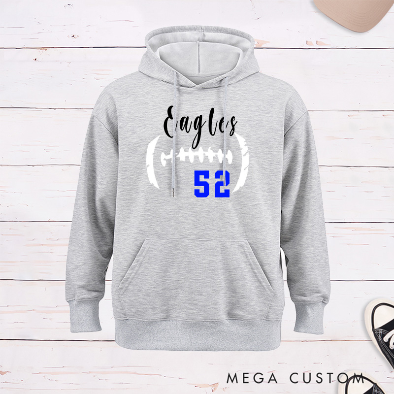 Personalized American Football Hoodie Customized with Your Team Name and Number, Game Day Shirt