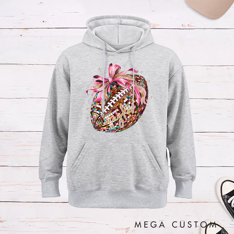 Personalized American Football Pink Disco Hoodies with Custom Name,Cute Girly Football Gift for Women