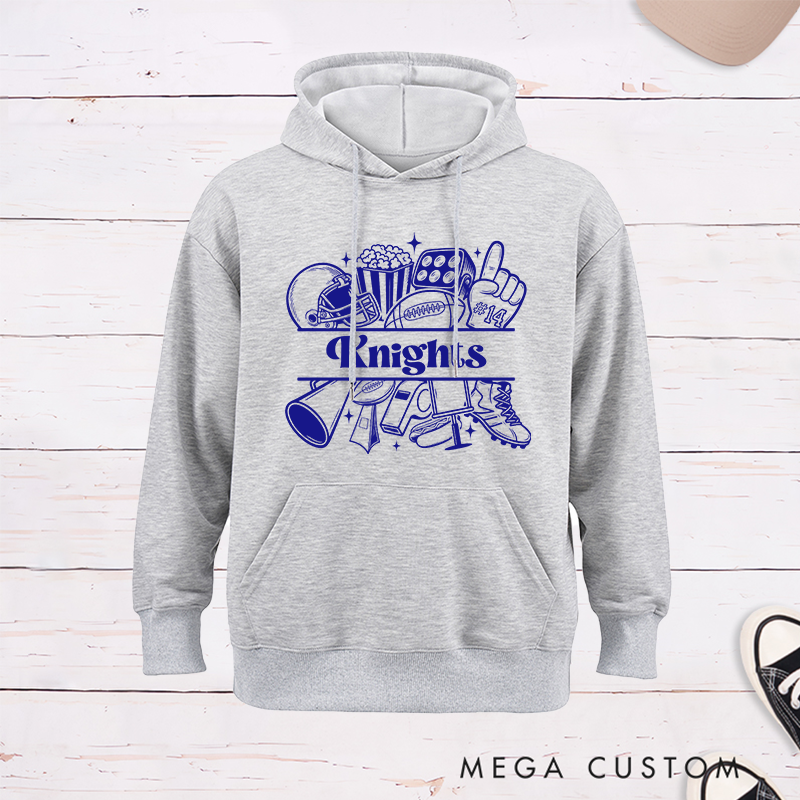 Personalized American Football Fun Iconic Design Hoddies with Custom Text and Number