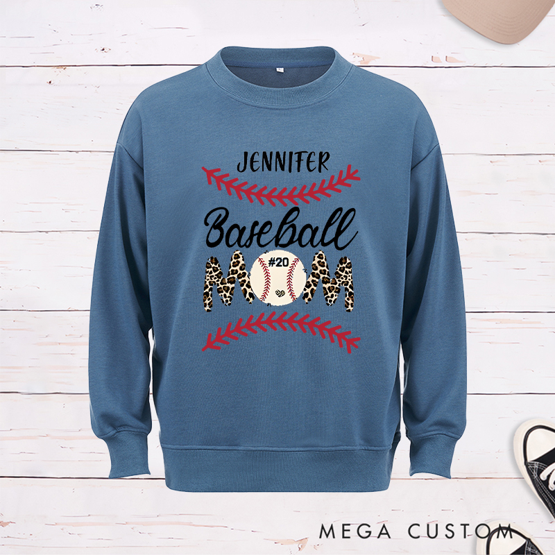 Personalized Baseball Mom Sweatshirt with Stylish Leopard Print and Number