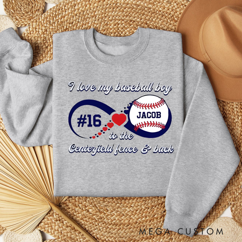 Personalized “I Love My Baseball Boy” Sweatshirt with Custom Name and Number  