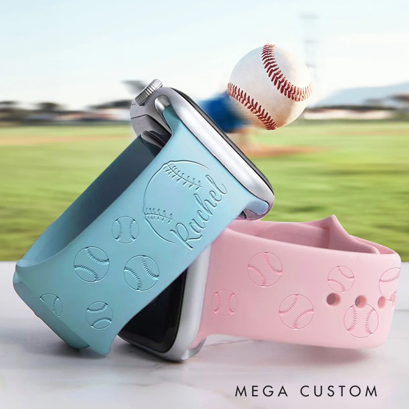Personalized Baseball Themed Silicone Watch Band with Custom Name  