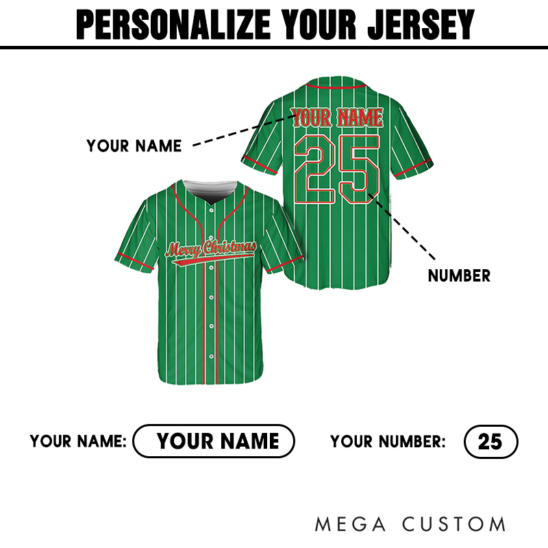 Personalized Christmas Baseball Jersey with Custom Name and Number  