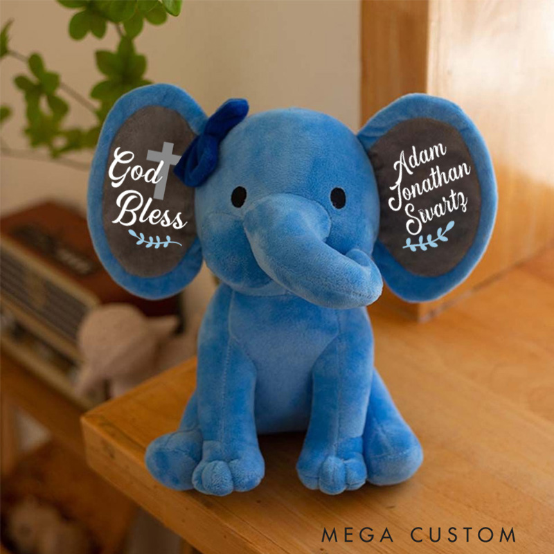 Personalized God Bless Stuffed Elephant Plush Toys with Name Religious Gift Birthday Gift Faith Gift